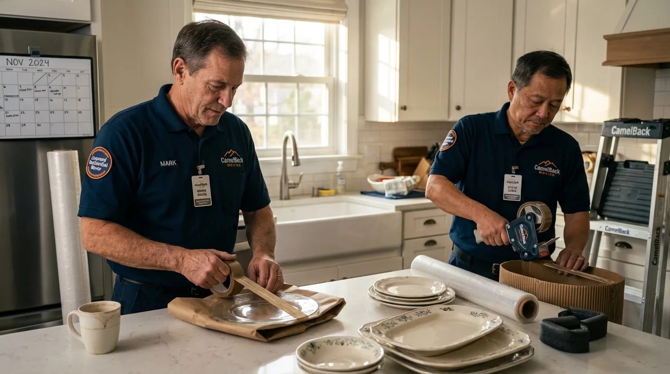 Professional crew packing kitchen dishware in Bovina, TX